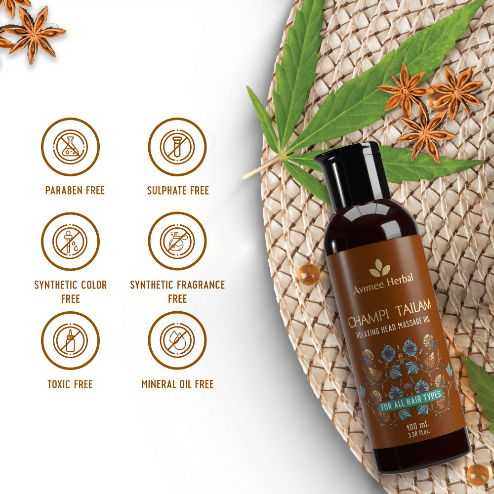 Avimee Herbal Champi Tailam, Relaxing Head Massage Oil, For All Hair Types | Grocsy