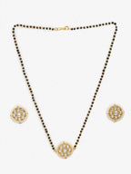 Gold-Polished Black Kundan Beaded Mangalsutra With Studs - Ruby Raang | Grocsy