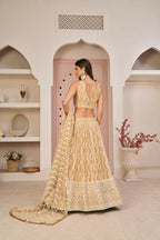 Aastha Fashion Beige Chiku Butterfly Net White Cotton Thread Work, Zari Work And Sandwich Sequence Work Embroidery Wedding Wear Lehenga Choli | Grocsy