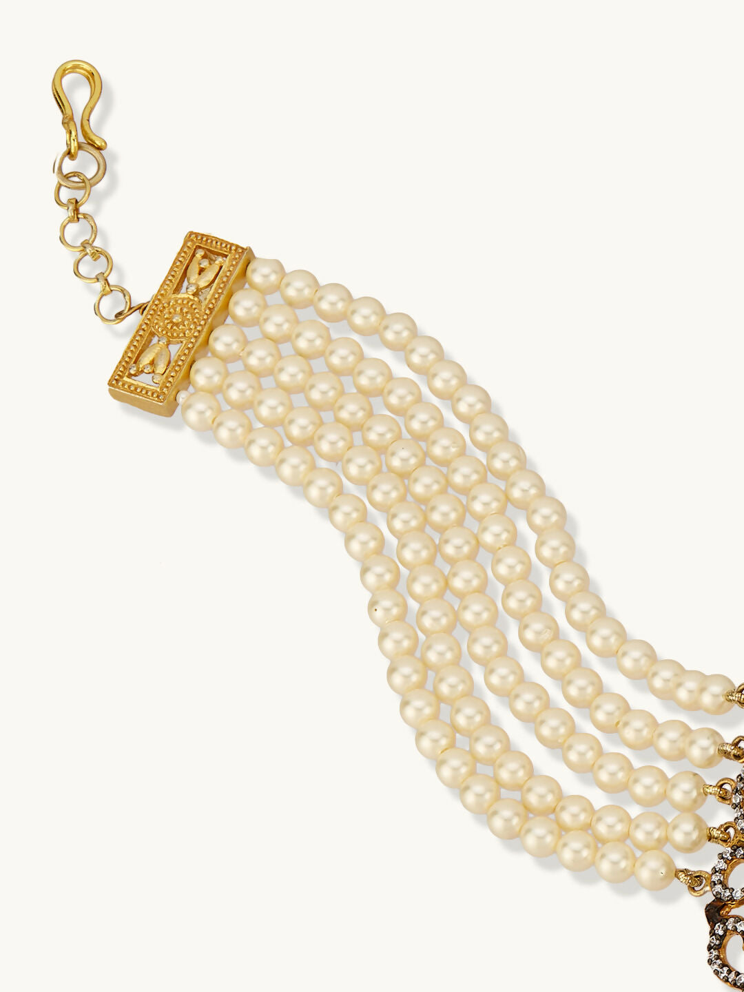 Nuyug 22K Gold-Plated Cubic Zirconia Studded & Pearl Beaded Necklace Set | Grocsy