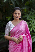 Pink Poly Georgette Woven Design Saree with Unstitched Blouse - A2M | Grocsy