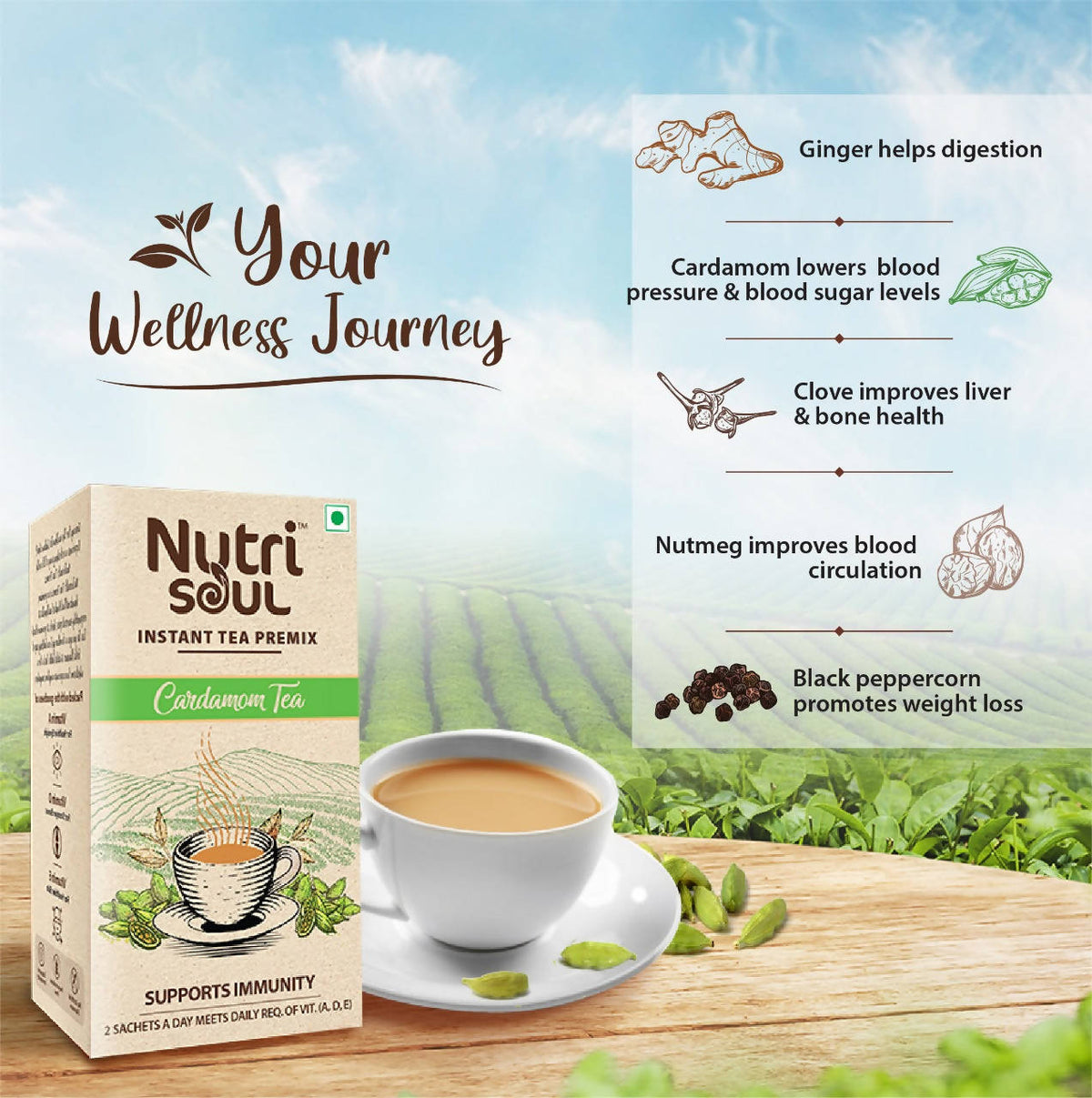 Nutrisoul Instant Tea Premix Cardamom Tea | Grocsy