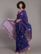 Suta Blue Pink Ethnic Motifs Handloom Cotton Woven Saree | Grocsy