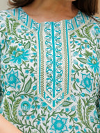 Aramya Straight Soft Cotton Floral Print Women's Kurta Set - Turquoise | Grocsy