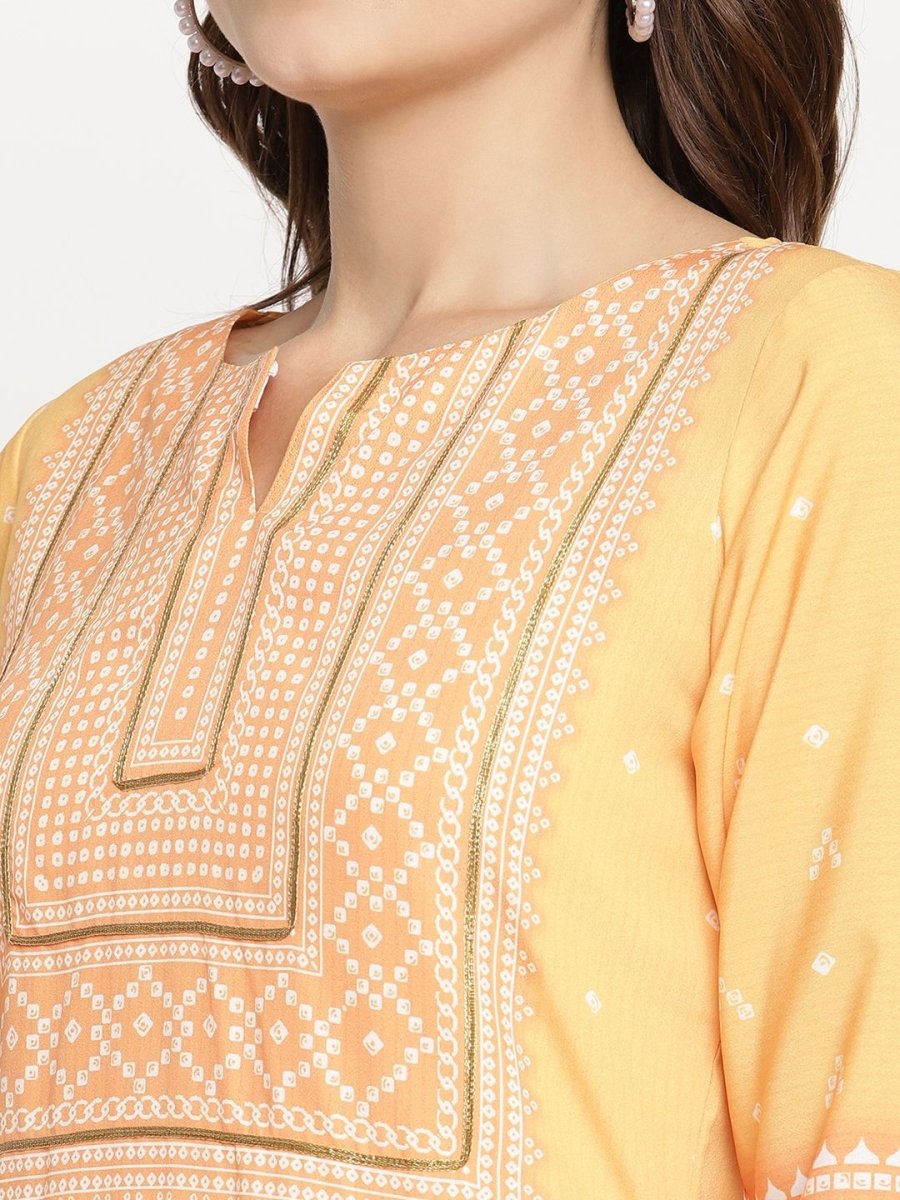 Ahalyaa Women Yellow Crepe Digital Print Kurti | Grocsy