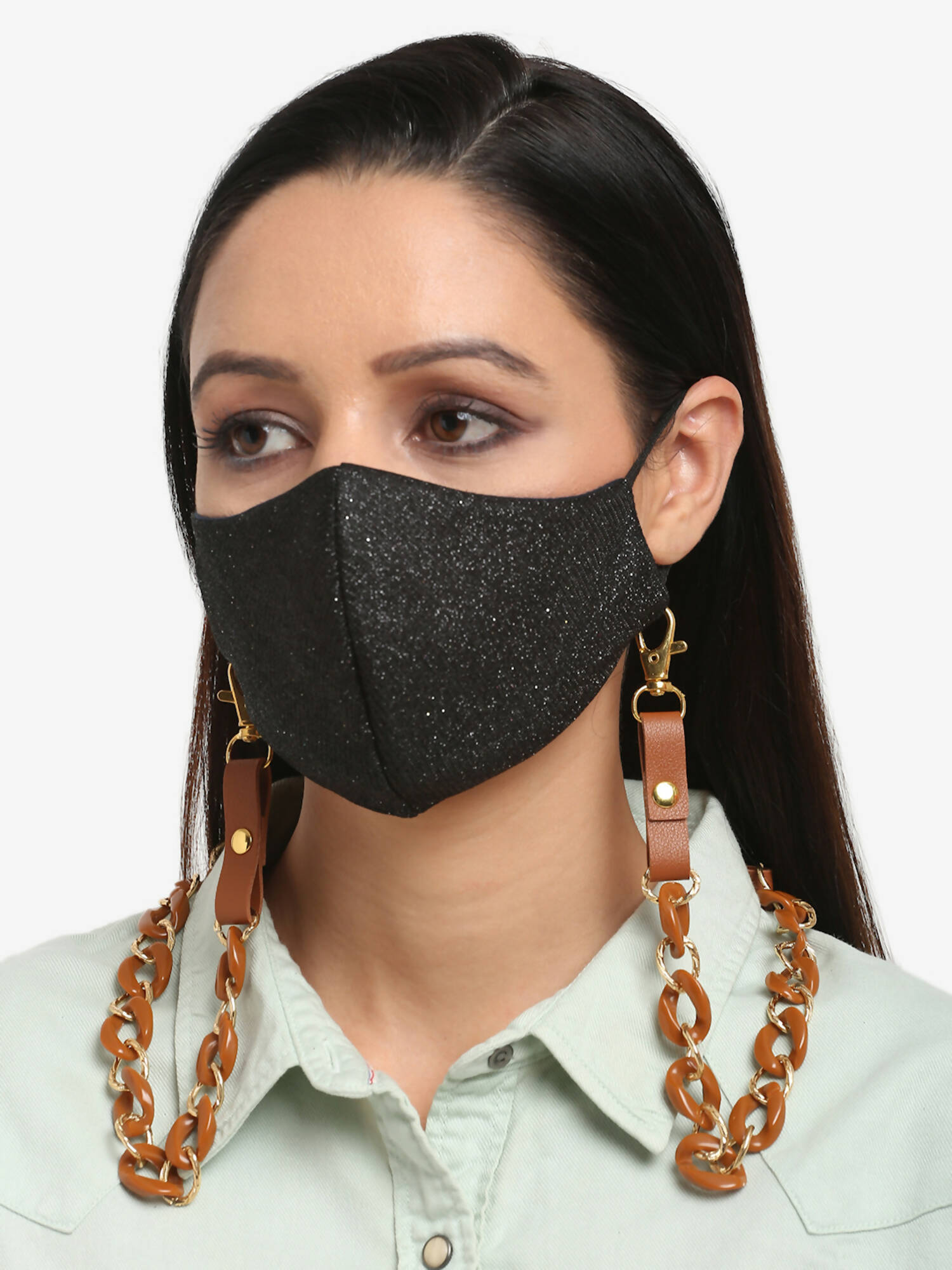 Women's Pack Of 2 Brown Gold Toned Beaded Mask Chains - Ruby Raang | Grocsy