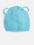 Chutput Kids Woollen Hand Knitted Leo Detail Cap - Blue | Grocsy