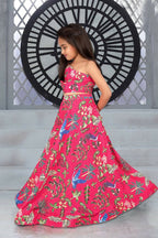 Aayaa Designer Printed Chinon Crochet Sequance Pink Kids Lehenga Choli - Pink | Grocsy
