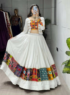 Yash Enterprise White Rayon Cotton Embroidery Semi Stitched Navratri Chaniya Choli | Grocsy