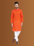 Even Apparels Men's Pure Cotton Orange Striped Kurta | Grocsy