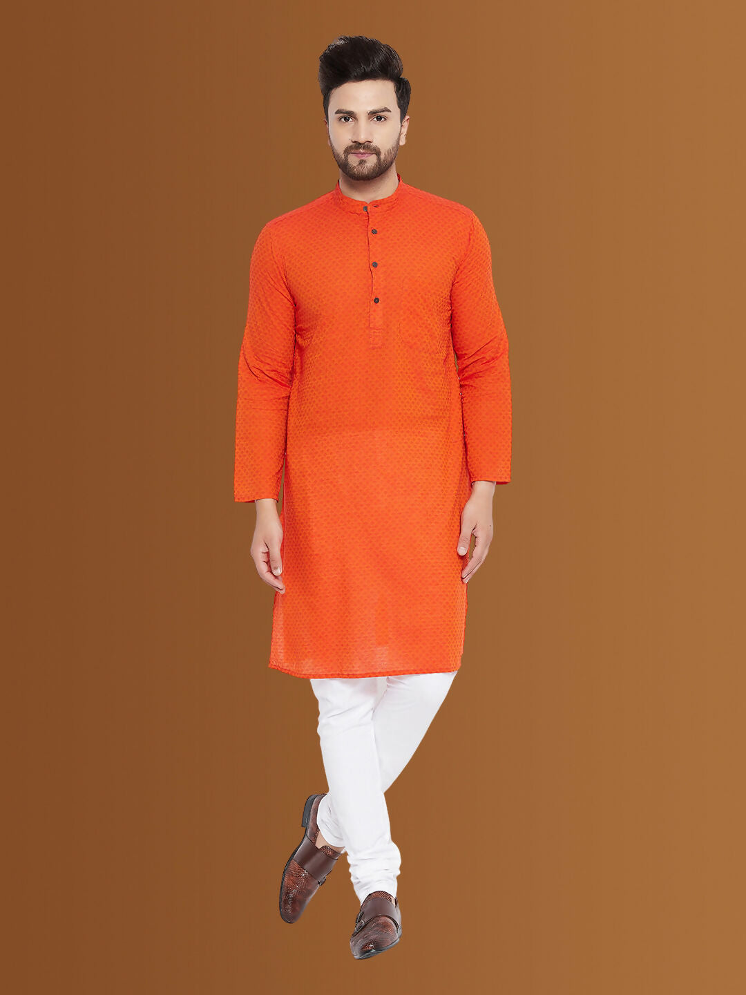 Even Apparels Men's Pure Cotton Orange Striped Kurta | Grocsy