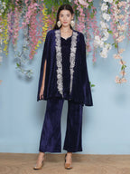 Joban Fashion Navy Blue Velvet Cape Set | Grocsy