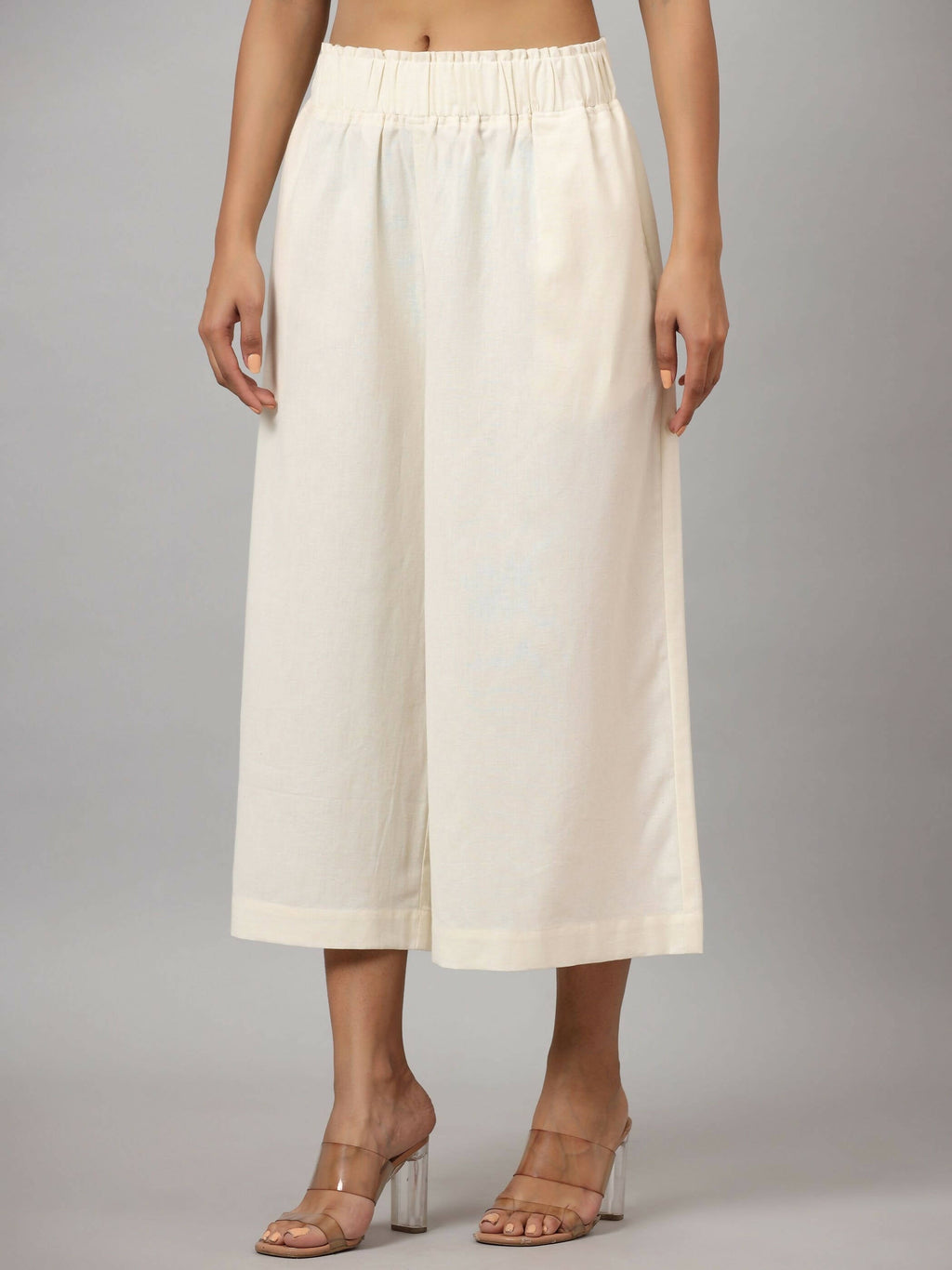 Juniper Women's Ivory Cotton Flex Flared Culottes | Grocsy