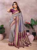 Aastha Fashion Grey Kalamkari Silk Weaving Saree | Grocsy