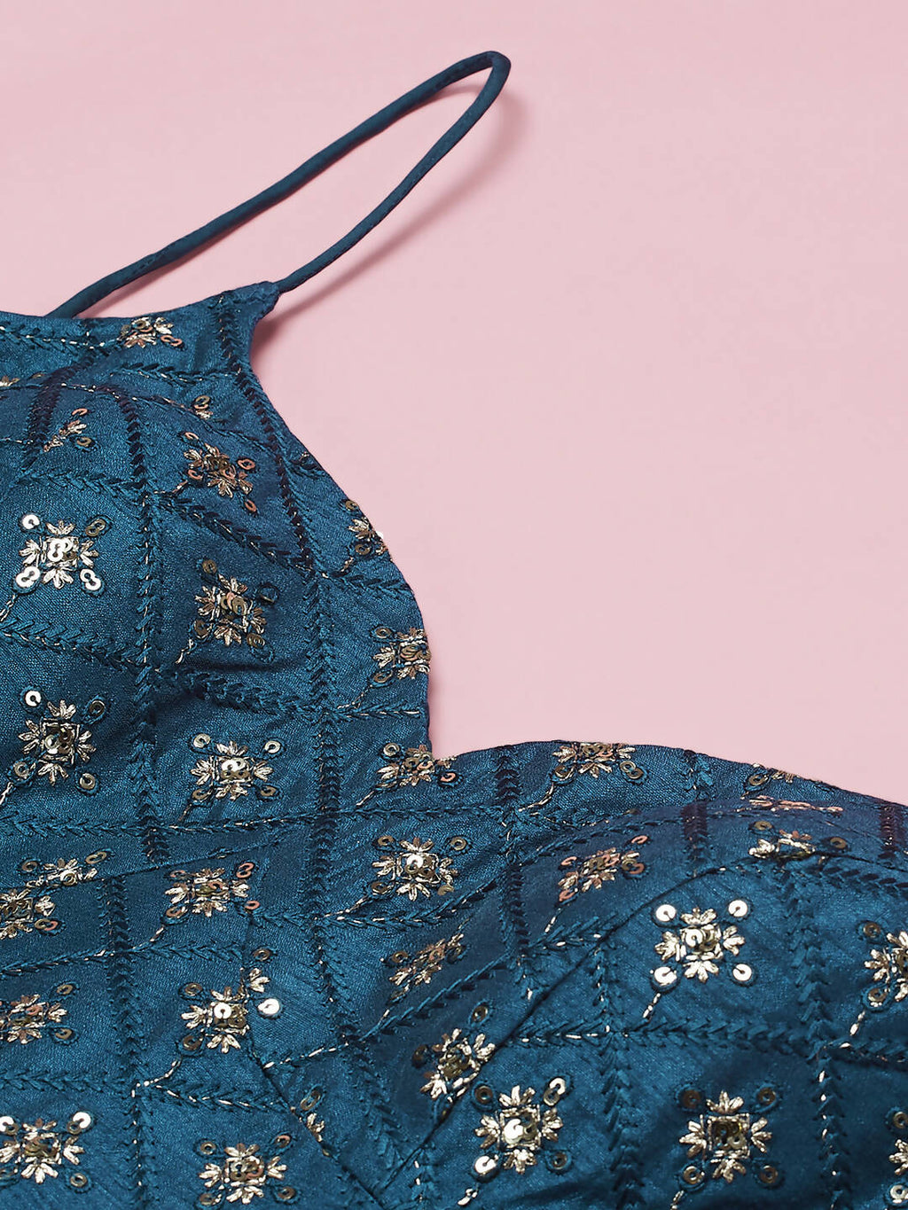 House of Panchhi Teal Net Sequinse Embroidered Lehenga & Blouse with Dupatta | Grocsy