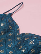 House of Panchhi Teal Net Sequinse Embroidered Lehenga & Blouse with Dupatta | Grocsy