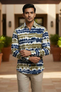 Grove — Olive Indigo Shibori Cotton Shirt by Hilo Design | Grocsy