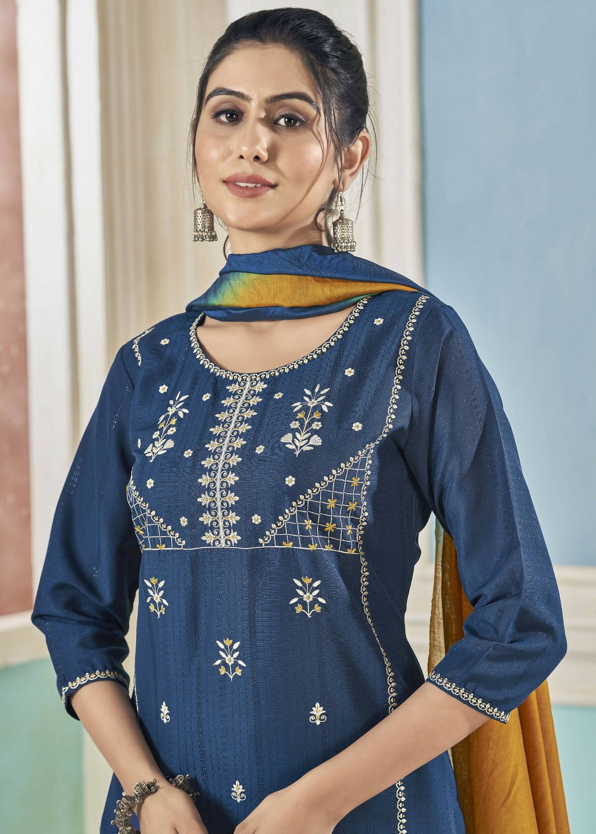 Jyoti Fashion Women's Morpich Pure Viscose Weaving Stripe with Embroidery Kurta Set | Grocsy