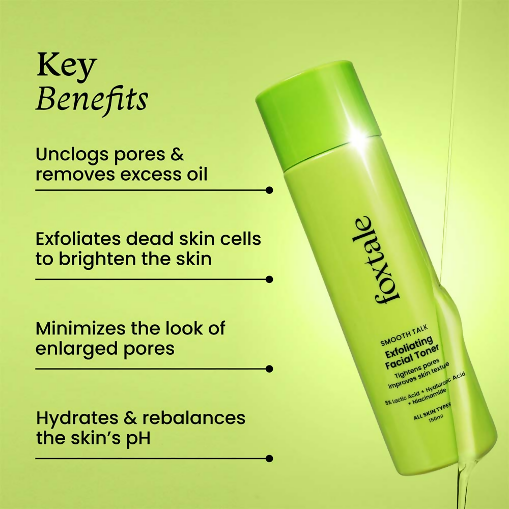 Foxtale Exfoliating Toner with 5% Latic Acid & Niacinamide for Brighter Skin & Tighter Pores | Grocsy
