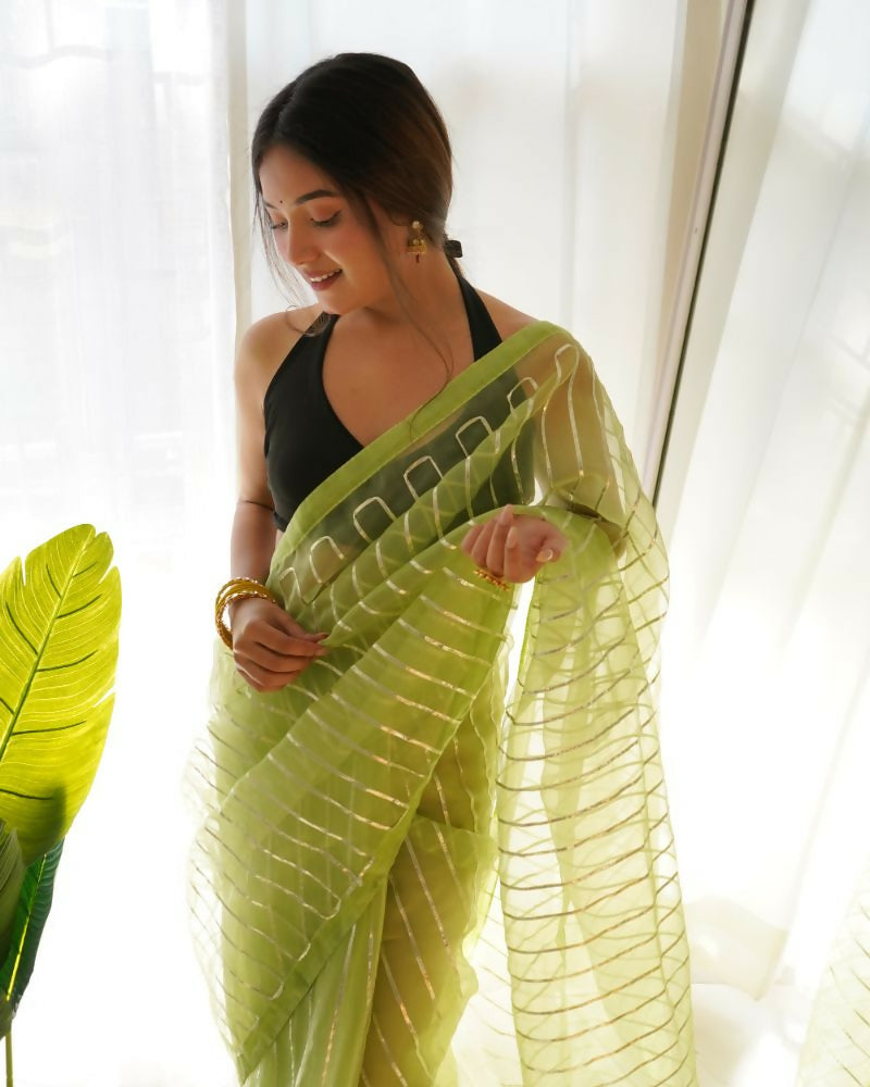 Vamsee Devika Green Organza Silk Saree | Grocsy