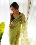 Vamsee Devika Green Organza Silk Saree | Grocsy