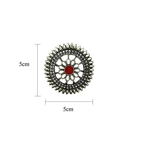Tiaraa Red Alloy Silver Oxidised Stud Fashion Earrings - Swadesiicart