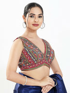 Joban Fashion Magenta Multi Georgette Padded Blouse With V Neck Sleeveless | Grocsy