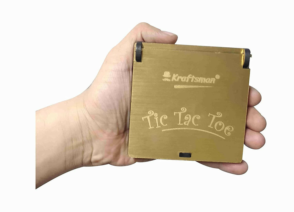 Kraftsman Wooden Tic Tac Toe Portable Game for Kids, Teens and Adults with Golden Mirror Shade Strategy & War Games Board Game | Grocsy