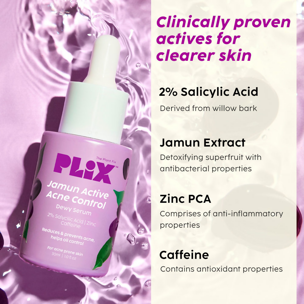PLIX The Plant Fix Jamun Skincare With Cleanser, Body Wash & Active Acne Serum For Women & Men | Grocsy