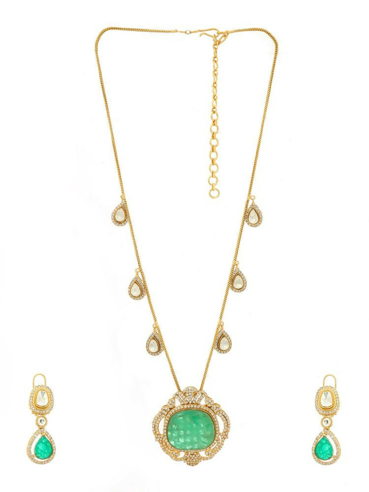 Natural Stones Antique Finish Earrings and Necklace set - Ruby Raang | Grocsy