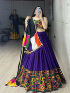 Yash Enterprise Purple Rayon Cotton Embroidery Semi Stitched Navratri Chaniya Choli | Grocsy
