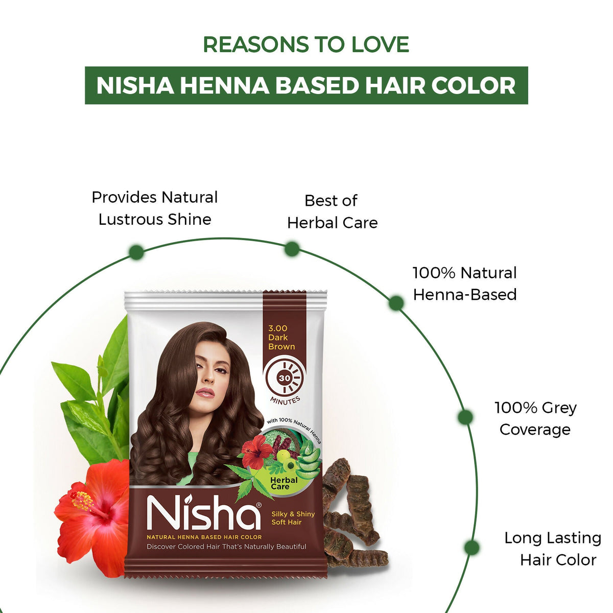 Nisha Henna Based Hair Colour for Women & Men - Dark Brown (Pack of 10) | Grocsy