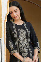 Juniper Women's Black Rayon Printed Straight Kurta | Grocsy