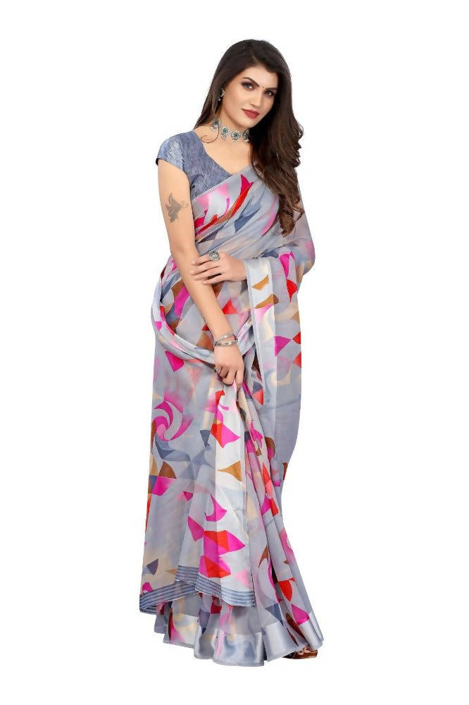 Vamika Grey Linen Satin Border Saree | Grocsy