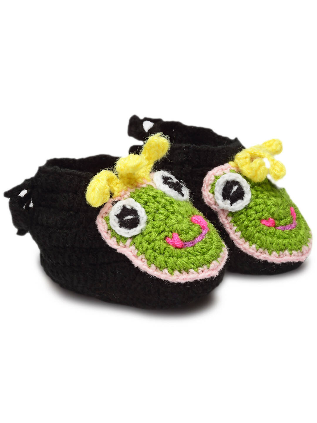 Chutput Kids Woollen Hand Knitted Frog Face Detailed Booties - Black | Grocsy