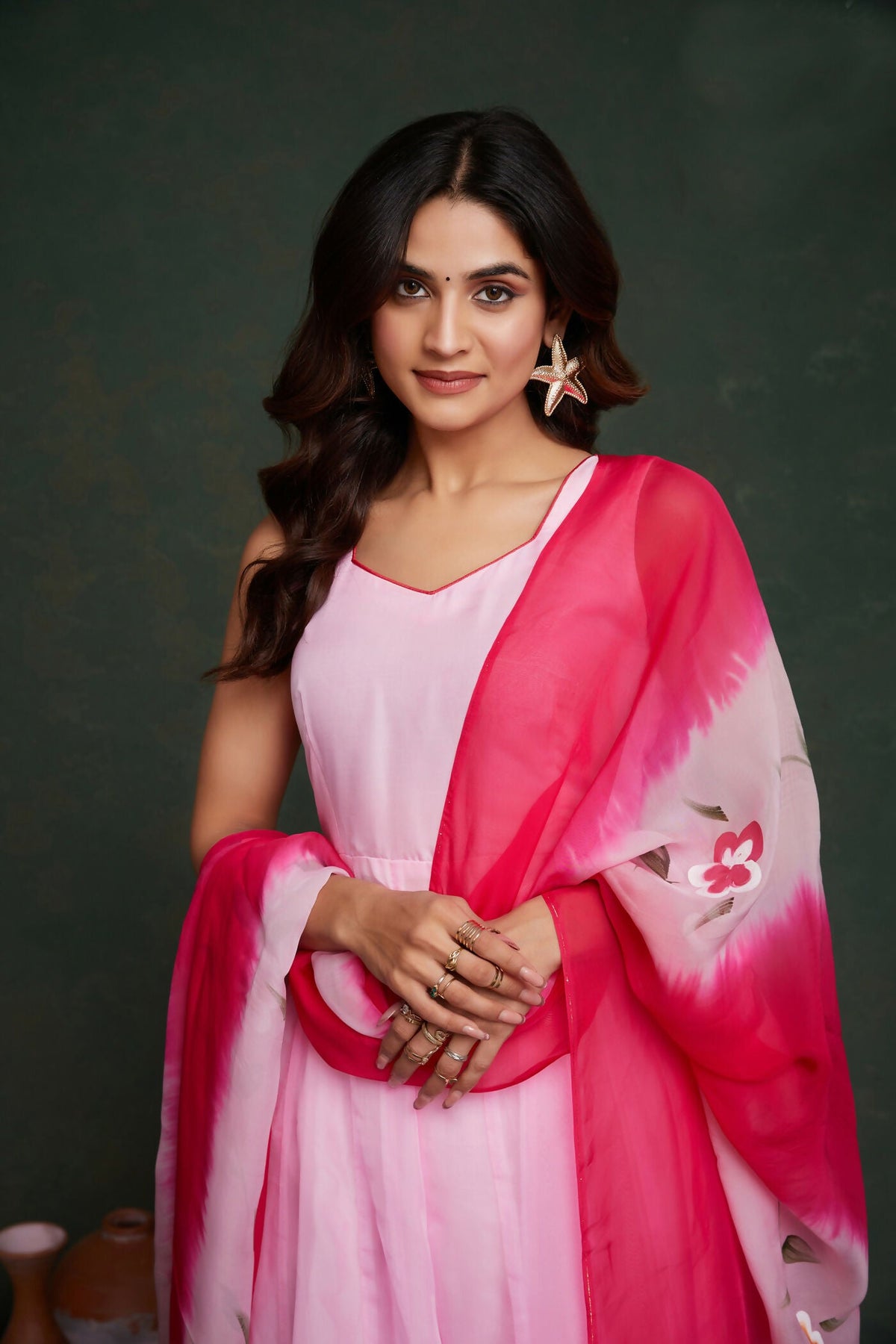 Aayaa Viscose Organza Dyeable Hand Painted Suit - Light Pink | Grocsy