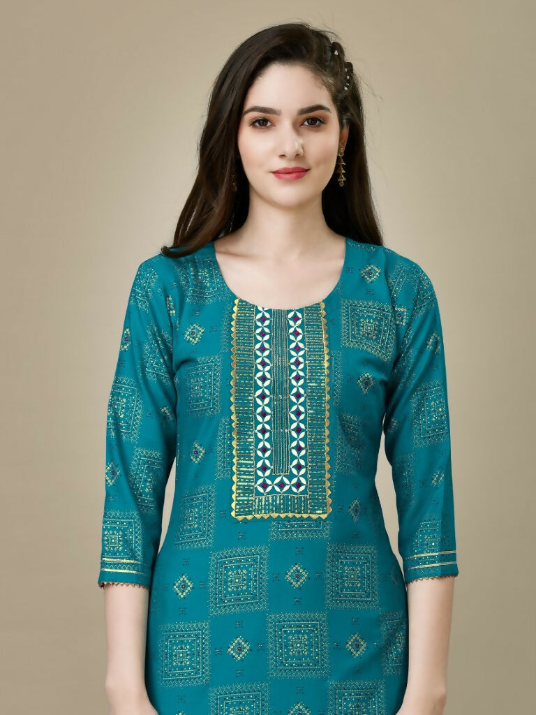Jyoti Fashion Women's Rama Rayon Embroidered Kurta Pant Set | Grocsy