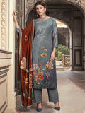 Jyoti Fashion Women's Grey Velvet Floral Digital Printed Kurta with Trouser & Dupatta | Grocsy