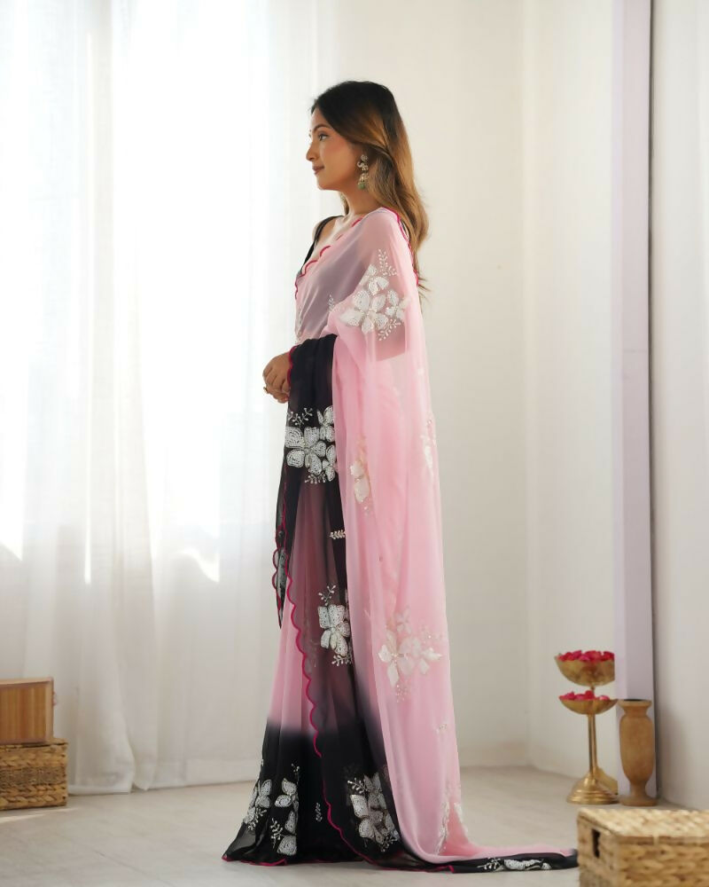 Georgette Pedding Color, Embroidery Work Party Wear Pink Saree - Erisha | Grocsy