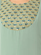 Indya Green Embroidered A-Line Kurta | Grocsy