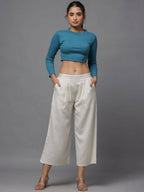 Juniper Women's Natural Solid Wide Leg Palazzo | Grocsy