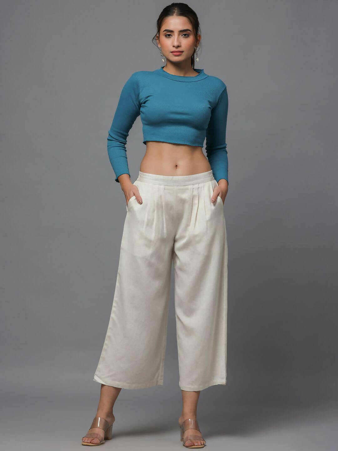 Juniper Women's Natural Solid Wide Leg Palazzo | Grocsy
