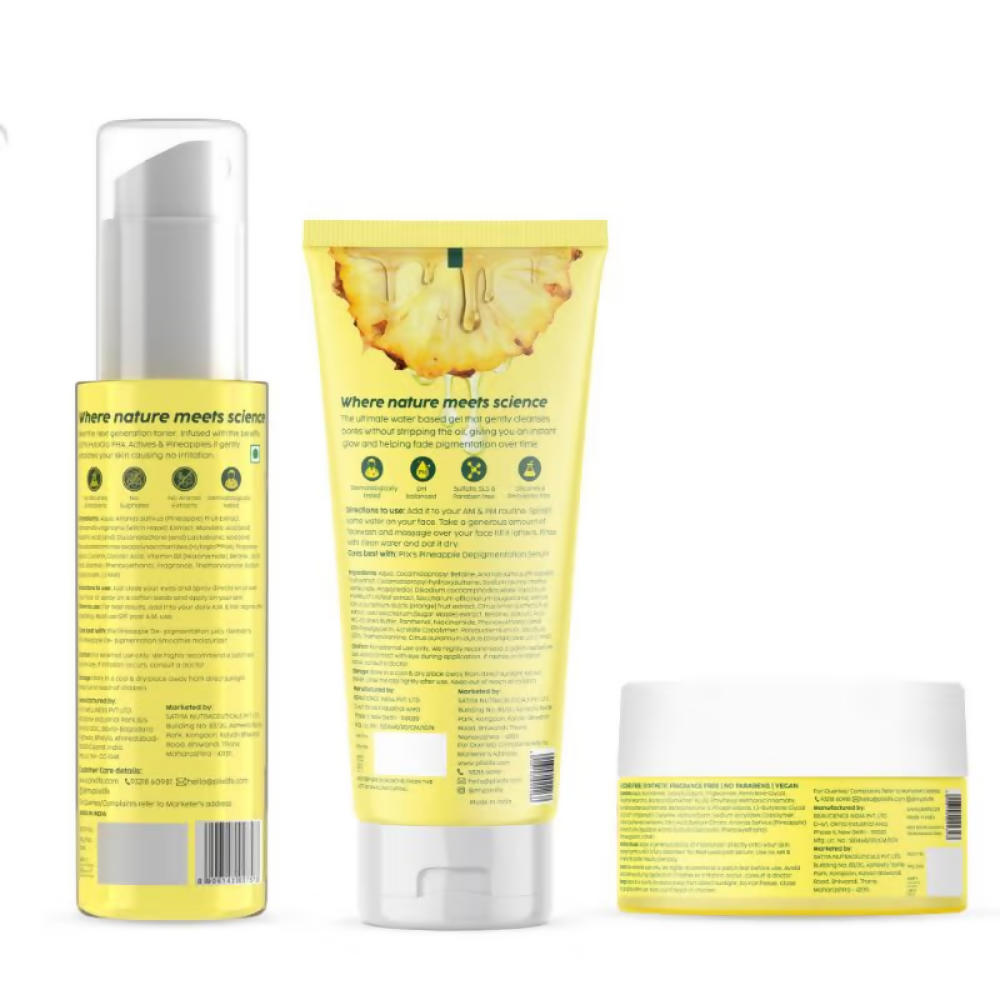 PLIX The Plant Fix Pineapple Depigmentation Regime With Toner, Cleanser & Moisturizer | Grocsy