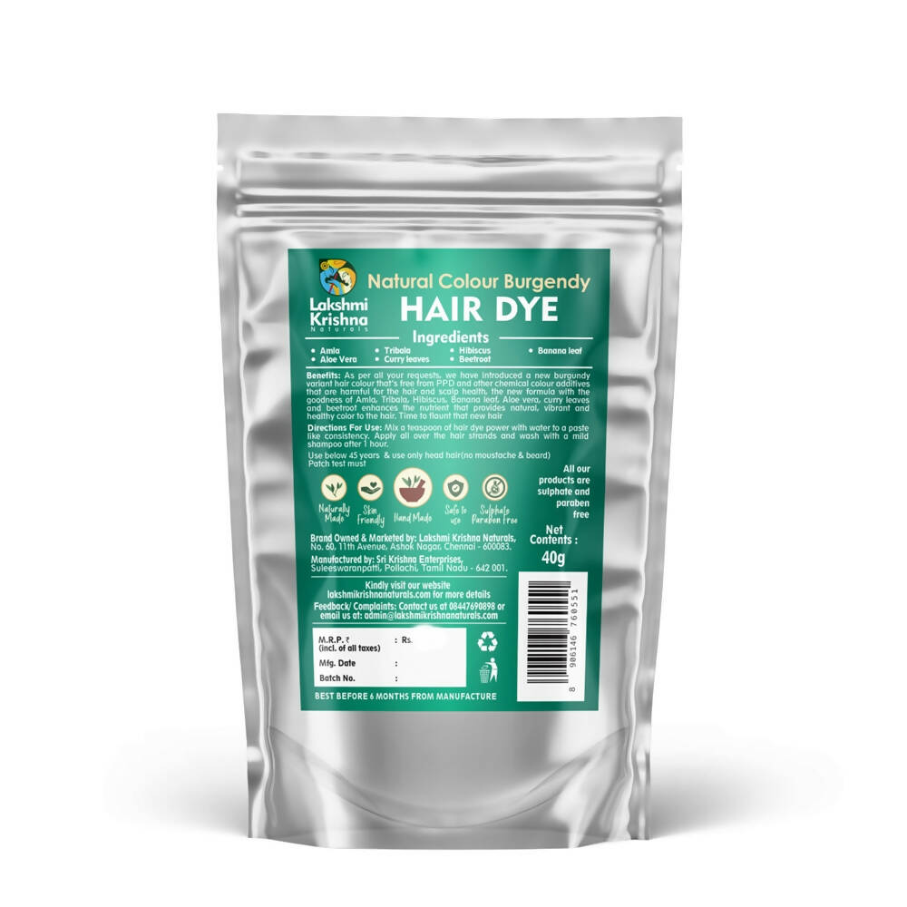 Lakshmi Krishna Naturals Colour Burgundy Hair Dye | Grocsy