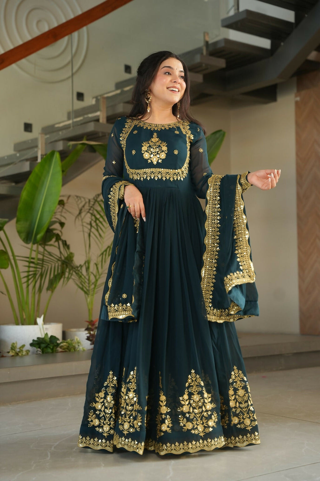 Joban Fashion Rama Georgette Sequence Embroidery Work Kurta Set | Grocsy