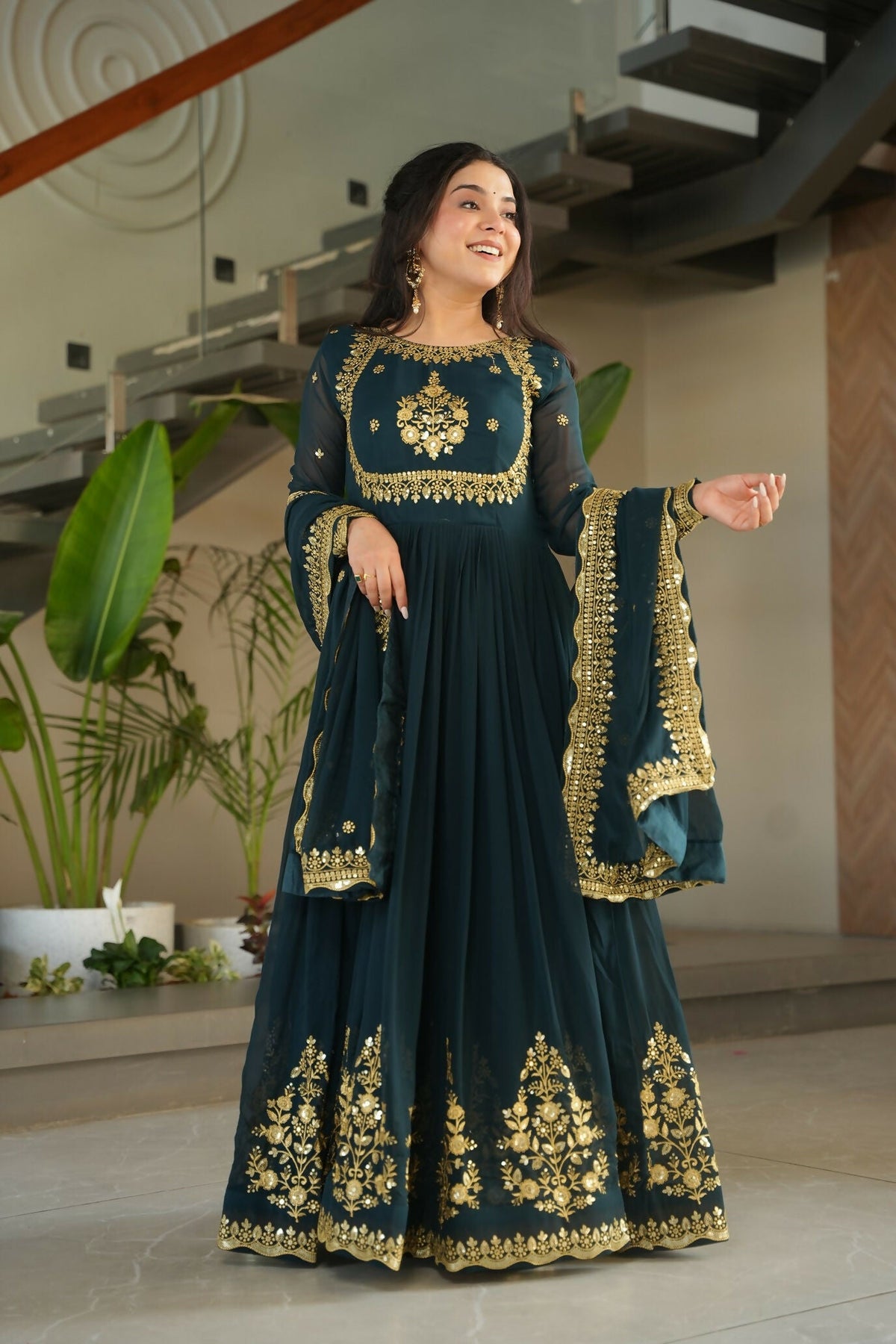 Joban Fashion Rama Georgette Sequence Embroidery Work Kurta Set | Grocsy