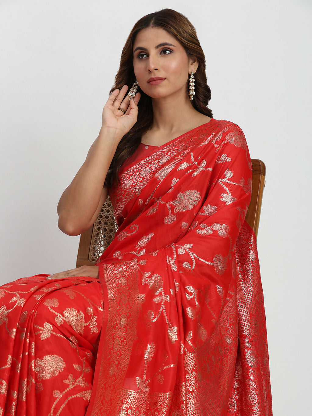 Shree Shyam Fashion Banarasi Silk Red Saree | Grocsy