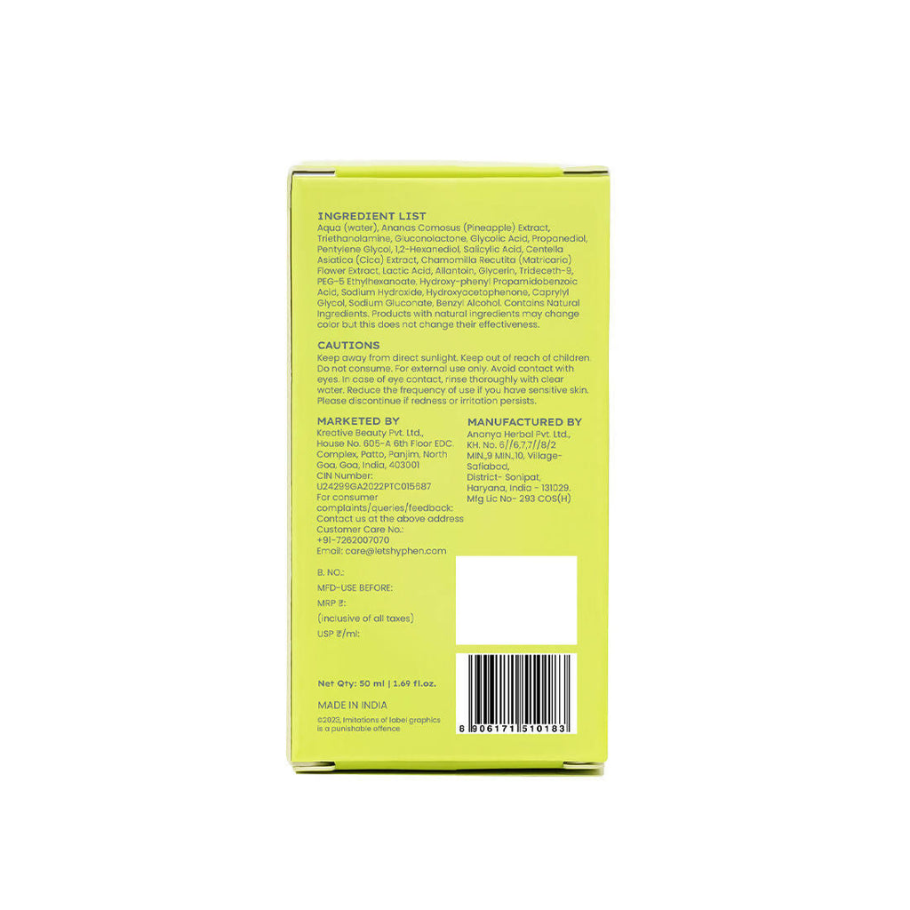 Hyphen By Kriti Sanon Resurfacing 10% AHA BHA PHA Exfoliator With 20% Pineapple Extract, Smoothens Texture, Unclogs Pores, Non-irritating | Grocsy