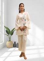 Joban Fashion Cream Linen Embroidered Readymade Cord Set | Grocsy