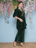 Joban Fashion Green Velvet Hand Embellished Set | Grocsy